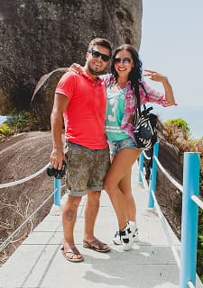 Travelers enjoying their trip